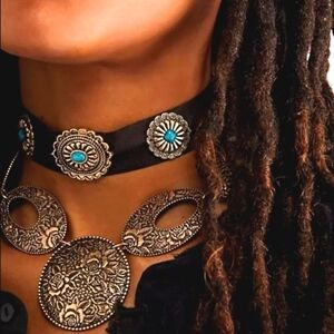 NWT Free People Vincent Choker and necklace Turquoise Combo